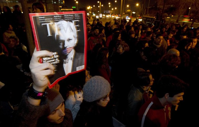 Manifestación en contra de la criminalización de Julian Assange