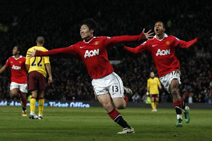 Park celebra el tanto del Manchester United sobre el Arsenal