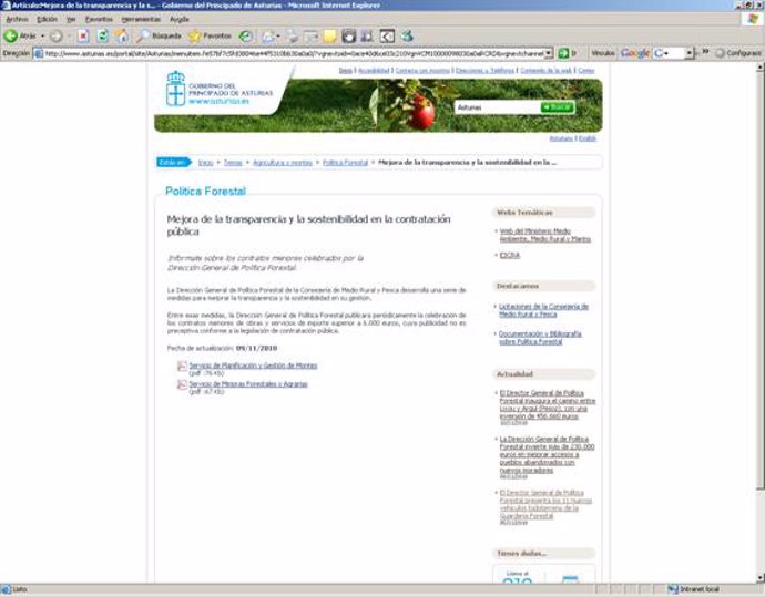 Página de la Dirección General de Política Forestal del Principado