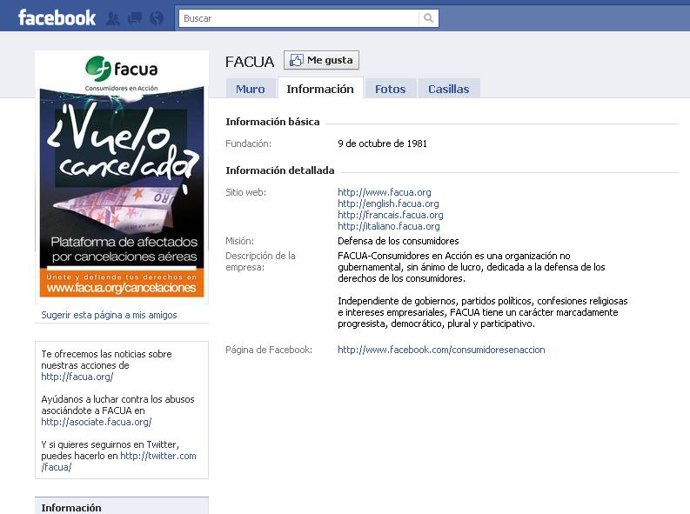 Página en Facebook de Consumidores en Acción de FACUA