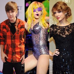 Justin Bieber, Lady Gaga y Taylor Swift