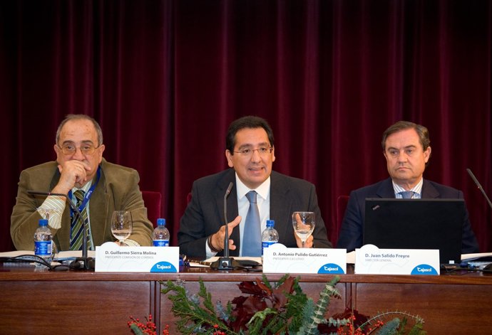 El presidente de Cajasol, Antonio Pulido, durante la asamblea ordinaria