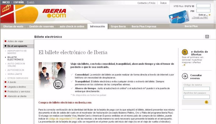 página para obtener la  tarjeta de embarque de Iberia