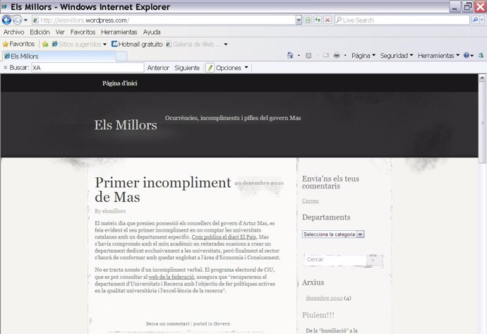 Blog del PSC sobre los "incumplimientos" de Mas.
