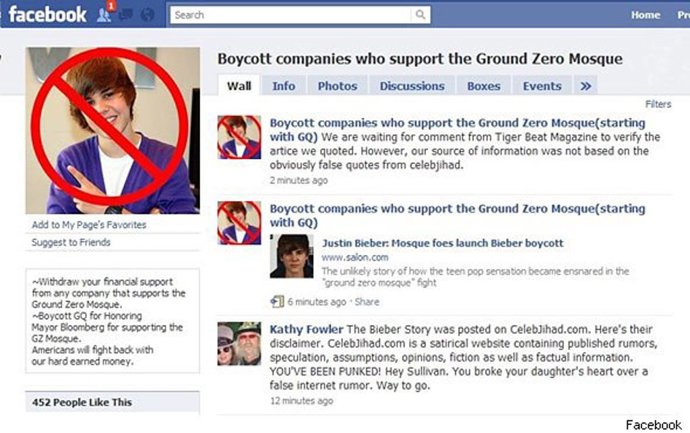 Captura del perfil de Facebook de 'boycott companies who support the Ground Zero