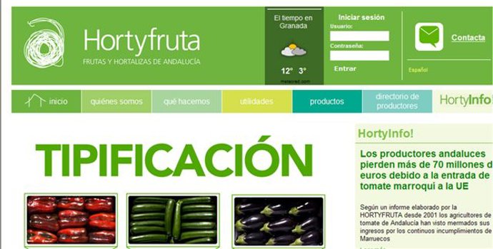 Captura de una de las secciones de la web de Hortyfruta