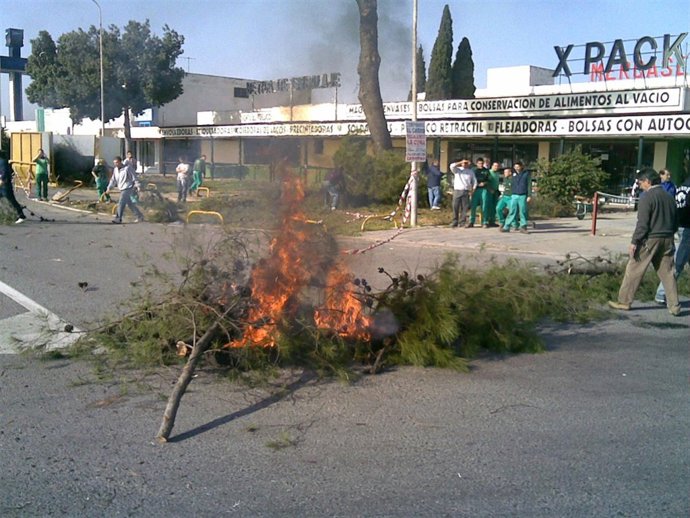 Quema de rastrojos en la última protesta de Mercasevilla.