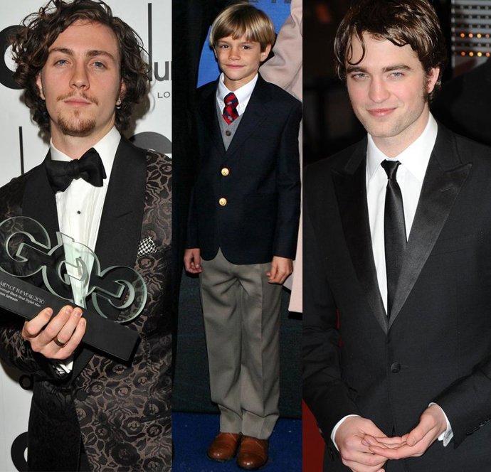 Montaje de Aaron Johnson, Romeo Beckham y Robert Pattinson 