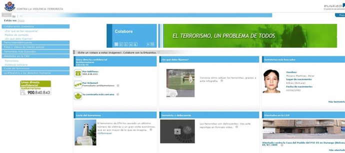 Web contra el terrorismo del Gobierno vasco