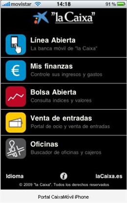 Interfaz de la aplicación de La Caixa para iPhone.