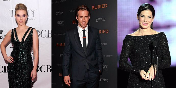 Los actores Scarlett Johansson, Ryan Reynolds y Sandra Bullock