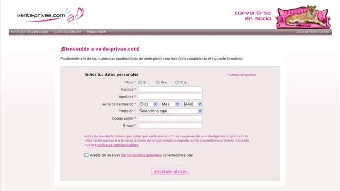 Web de la empresa de ventas privadas vente-privee