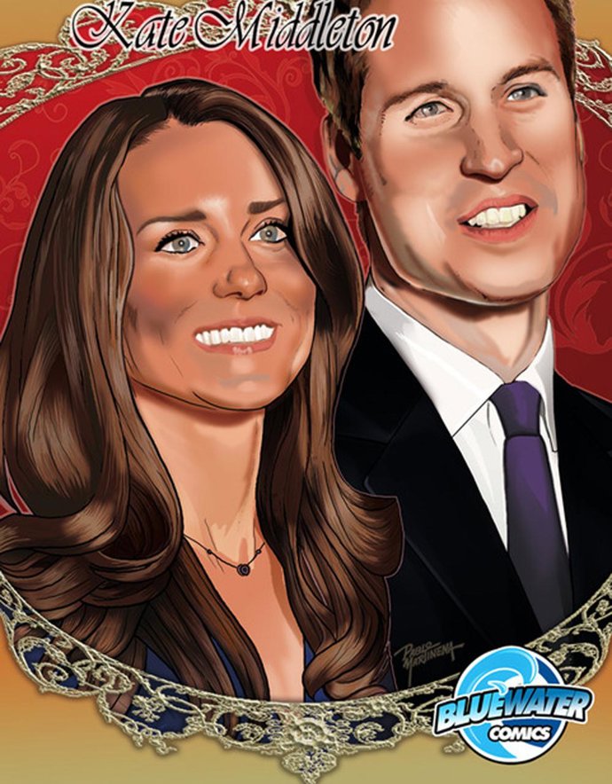Portada de cómic de Kate Middleton y el Príncipe Guillermo de Inglaterra 