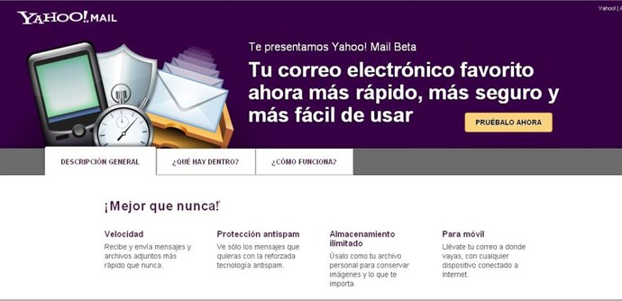 Nueva imagen de Yahoo! Mail Beta.