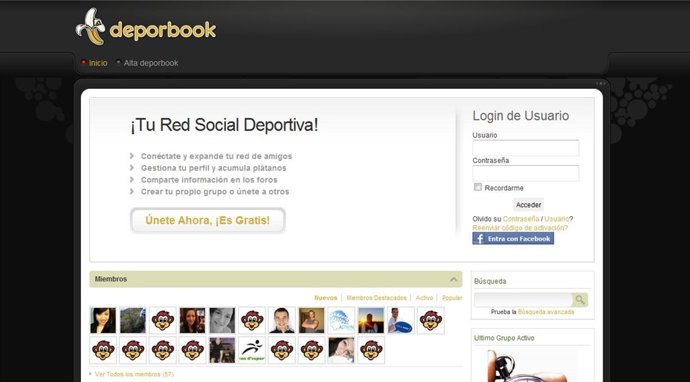 Captura de la nueva red social de deporte y fitness 'Deporbook'.