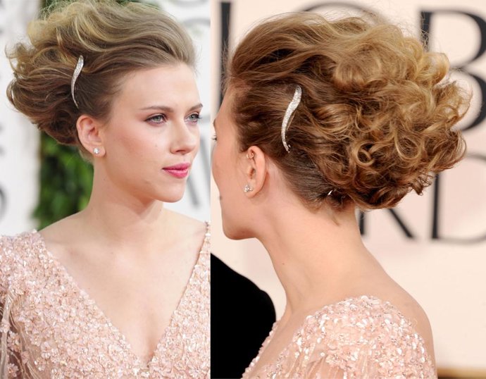 Montaje de la actriz Scarlett Johansson con el peinado que lució en la entrega d