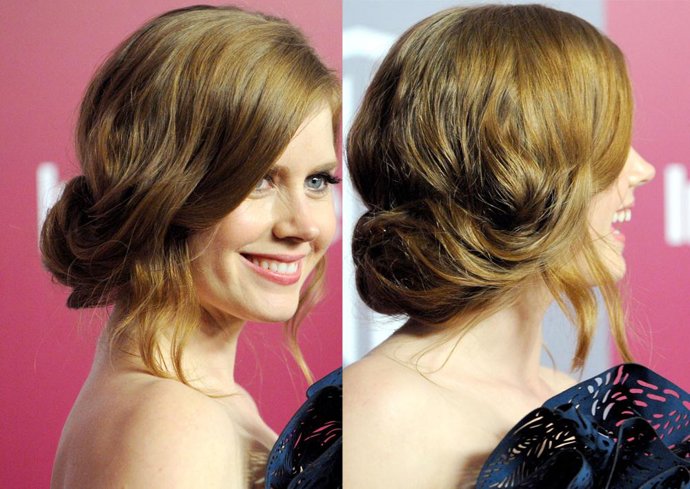Montaje de Amy Adams con el peinado que lució en la gala de los Globos de Oro 