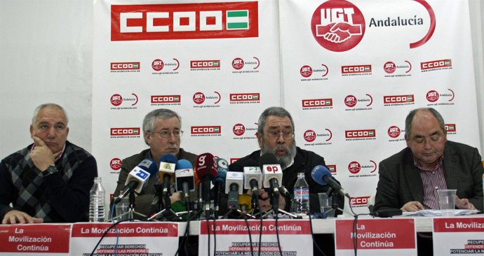 Francisco Carbonero, Ignacio Fernández Toxo, Cándido Méndez y Manuel Pastrana