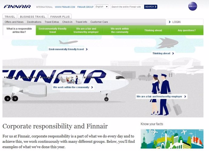página web de responsabilidad corporativa de Finnair