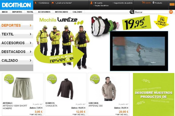 Nueva página web de Decathlon.
