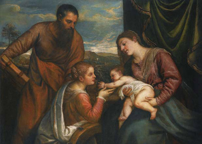 Sagrada Conversación: la Virgen y el niño con San Lucas y Santa Catalina de Alej