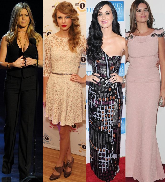 Montaje de Jennifer Aniston, Taylor Swift, Katy Perry y Penélope Cruz 