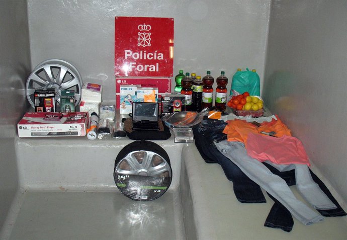 Objetos incautados por la Policía Foral en el delito de hurto ocurrido en Tudela