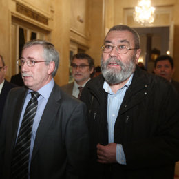 Secretarios generales de CC.OO. Y UGT, Ignacio Fernández Toxo, y Cándido Méndez