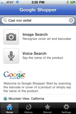 Aplicación Google Shopper apra iPhone