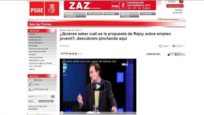 Vídeo de Rajoy en la web del PSOE