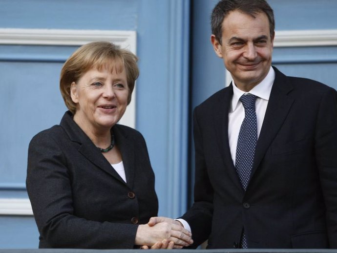 José Luis Zapatero Y Angela Merkel