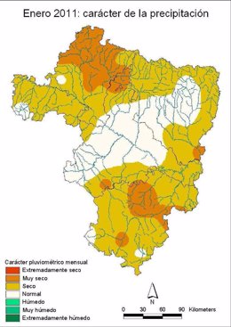 Carácter de la precipitación en Aragón, Navarra y La Rioja, en enero de 2011