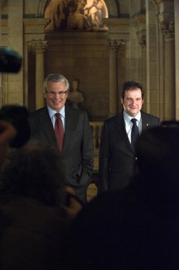 El juez Baltasar Garzón y el alcalde de Barcelona, Jordi Hereu