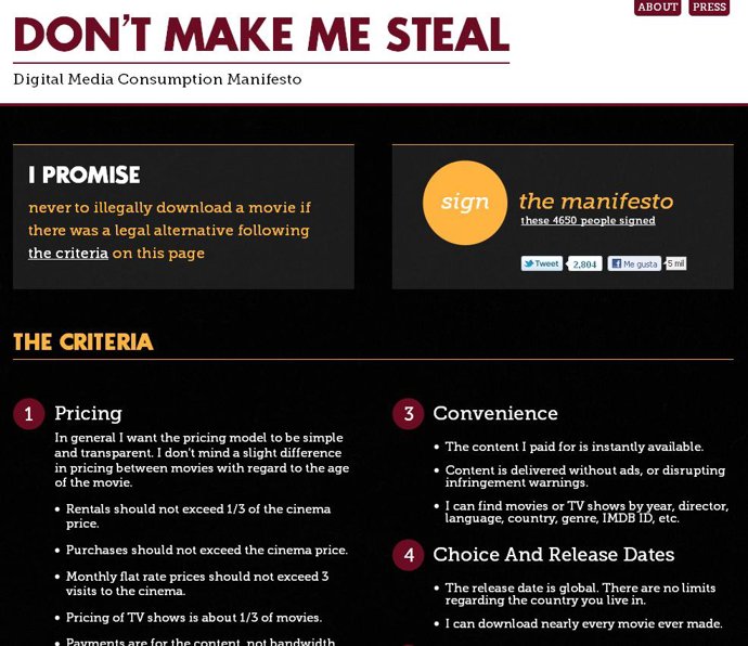 Captura de la web 'Don't make me steal'.