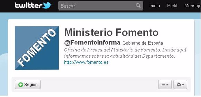 Cuenta de Twitter del Ministerio de Fomento