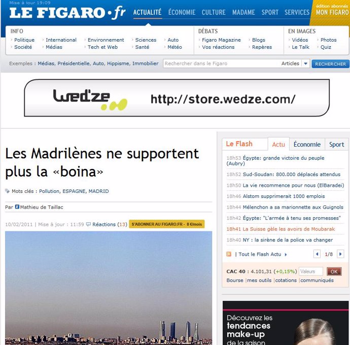 Le Figaro recoge la polémica sobre la contaminación en Madrid