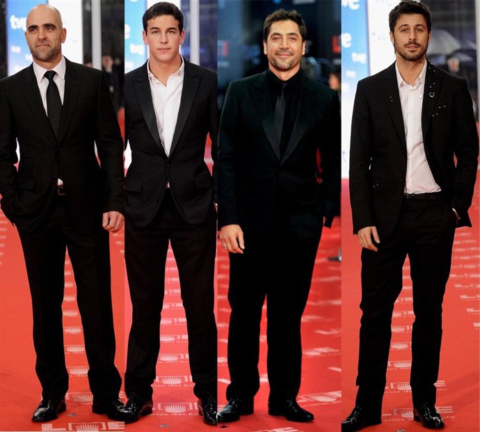 Montaje de Luis Tosar, Mario Casas, Javier Bardem y Hugo Silva en los Goya 2011