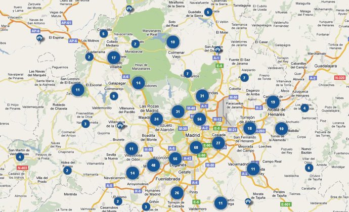 Mapa con la ubicación de los 'picaderos' de la región