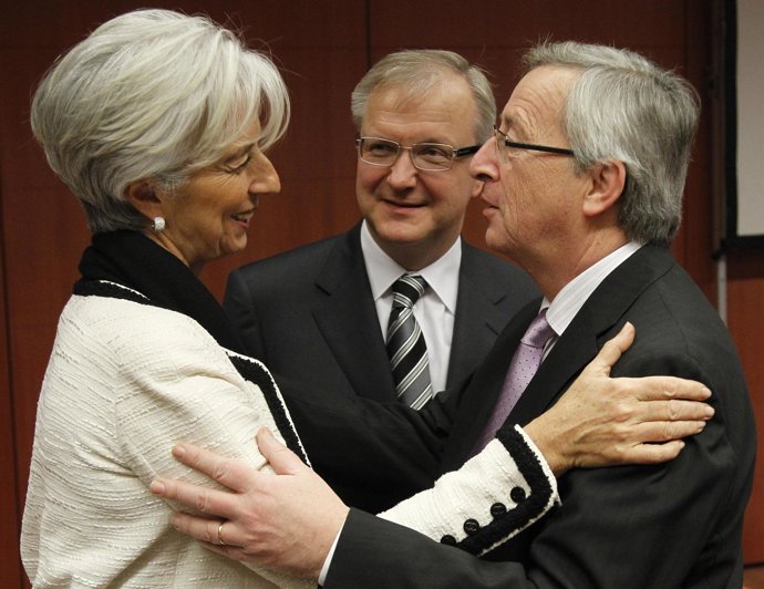 Juncker, Lagarde y Rehn en Bruselas