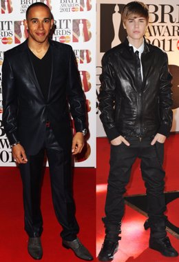 Lewis Hamilton y Justin Bieber en la alfombra roja de los BRIT Awards 2011