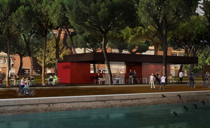 recreación de los quioscos que habrá en Madrid Río