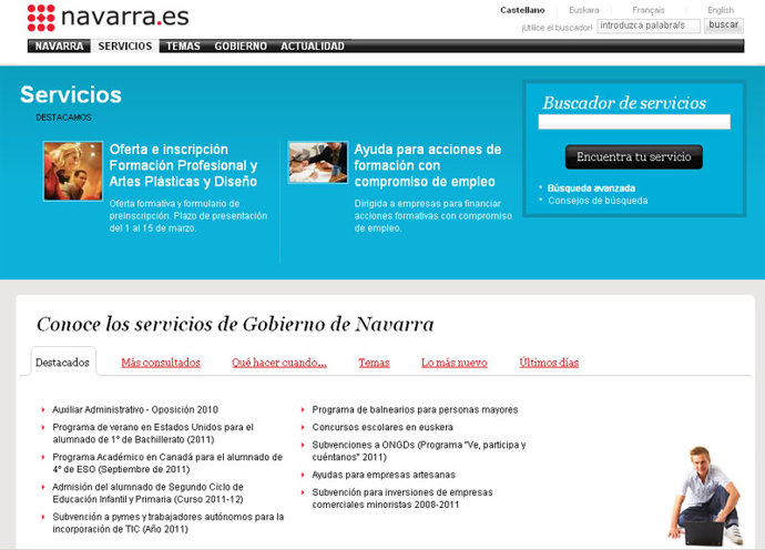 Catálogo de servicios on line del Gobierno de Navarra. 