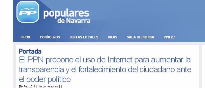 Página web del PP de Navarra