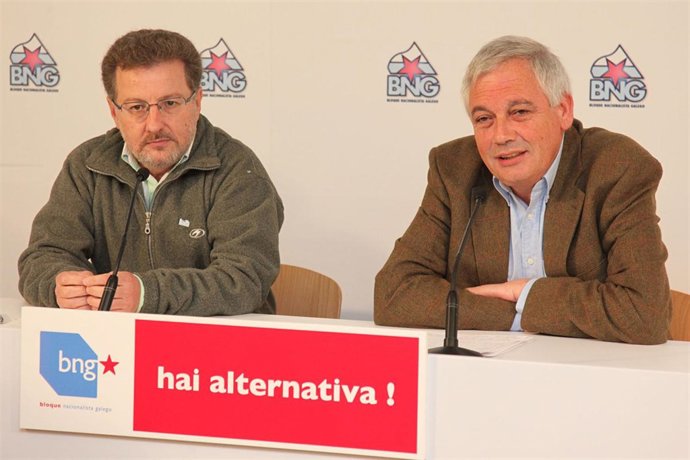 Guillerme Vázquez y Suso Seixo, en la sede del BNG, durante una rueda de prensa