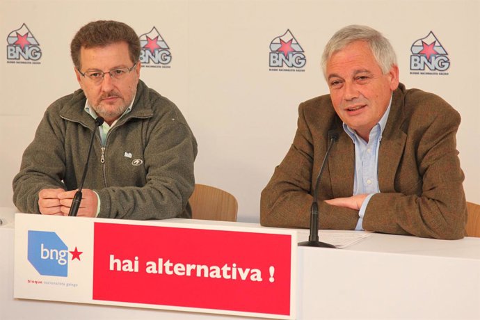 Guillerme Vázquez y Suso Seixo, en la sede del BNG, durante una rueda de prensa