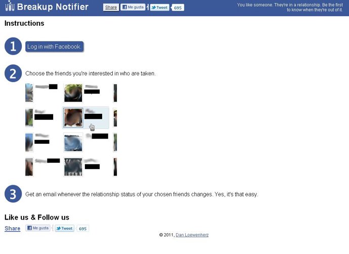 Captura de la aplicación que te avisa cuando rompe la persona que te gusta.