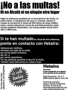 Folleto contra las multas a prostitutas