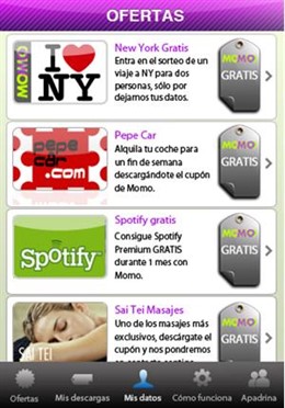 Aplicación móvil de marketing MOMMO.