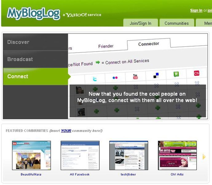 Home de la red social para blogueros MyBlogLog