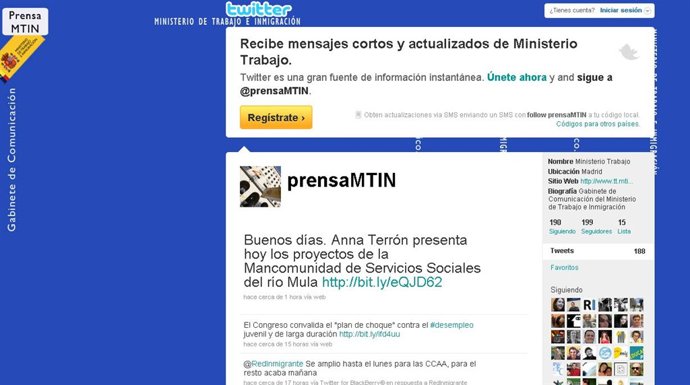 Twitter oficial del Ministerio de Trabajo.